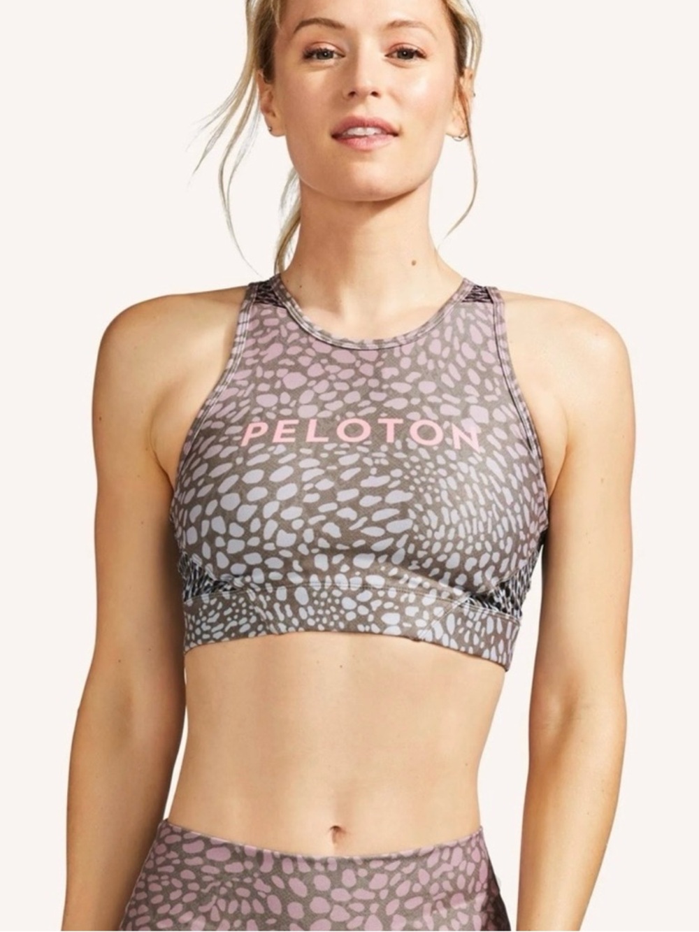 SET—-Peloton WITH collab Pink Patterned long Leggings and sports bra Set